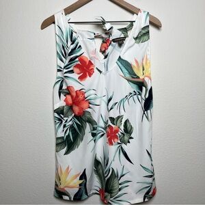 Tommy Bahama Women Paradise Tank Tunic Top White Floral Tropical Tie Back Resort